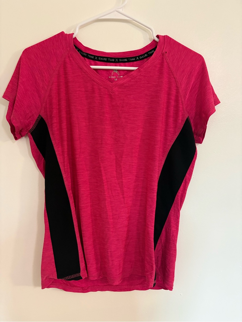 Game Time Pink Short-Sleeve V-Neck Athletic Tee with Black Panels
